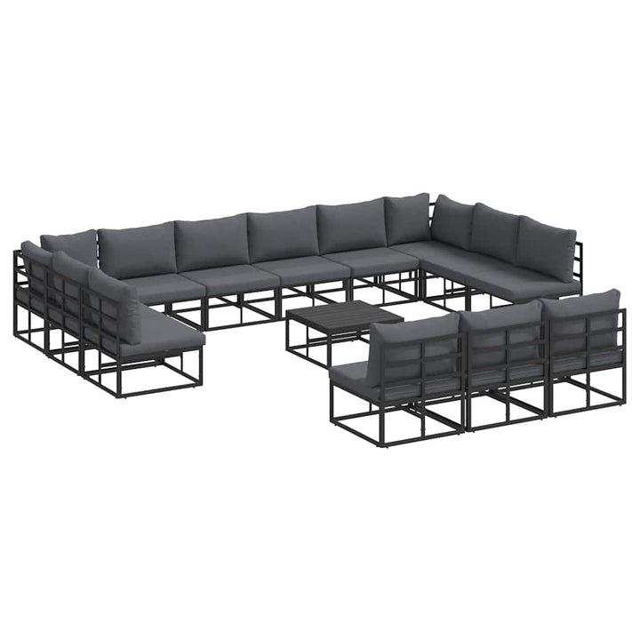 Havesofa Sæt med pude 14 pcs Sort Aluminium