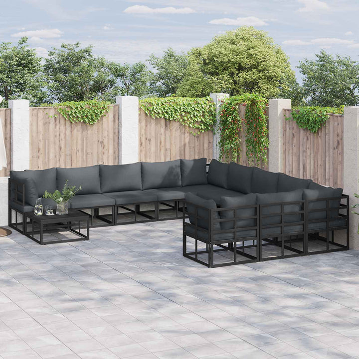Havesofa Sæt med pude 11 pcs Sort Aluminium