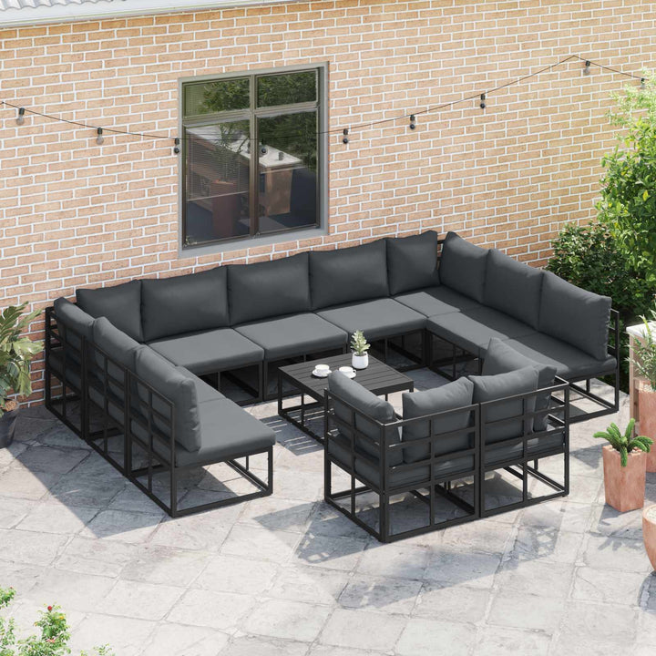 Havesofa Sæt med pude 12 pcs Sort Aluminium