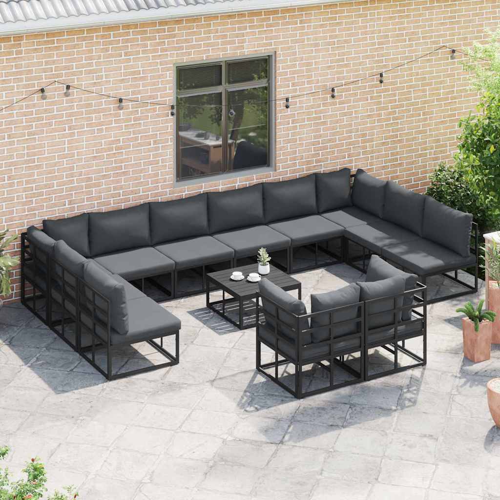 Havesofa Sæt med pude 12 pcs Sort Aluminium