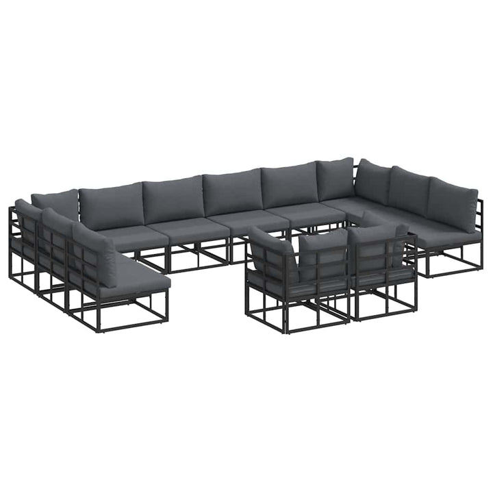 Havesofa Sæt med pude 12 pcs Sort Aluminium