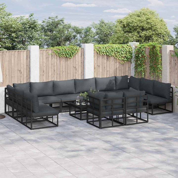 Havesofa Sæt med pude 13 pcs Sort Aluminium