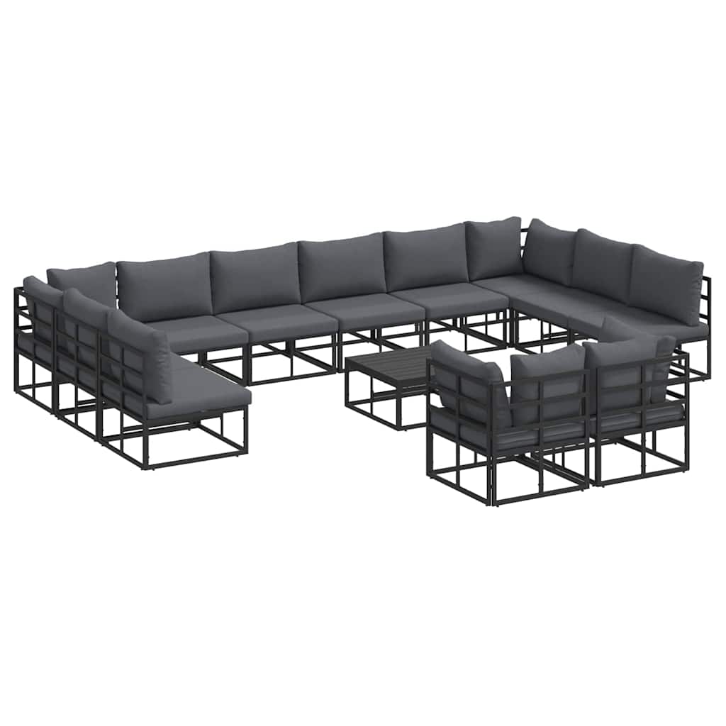 Havesofa Sæt med pude 13 pcs Sort Aluminium