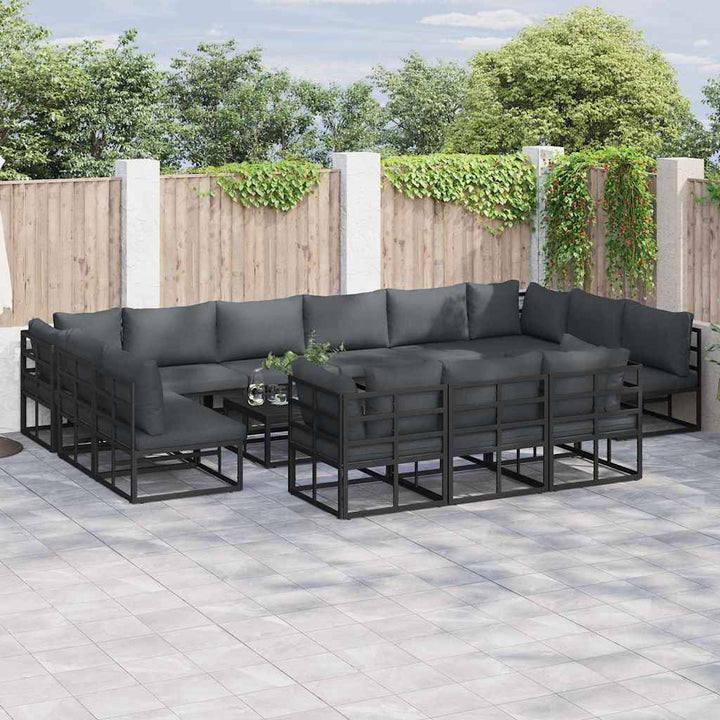 Havesofa Sæt med pude 13 pcs Sort Aluminium
