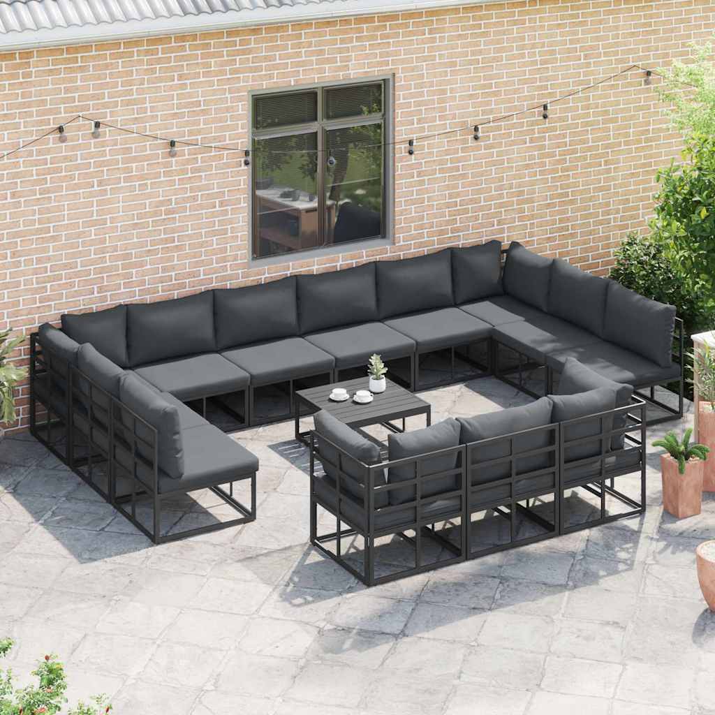 Havesofa Sæt med pude 13 pcs Sort Aluminium