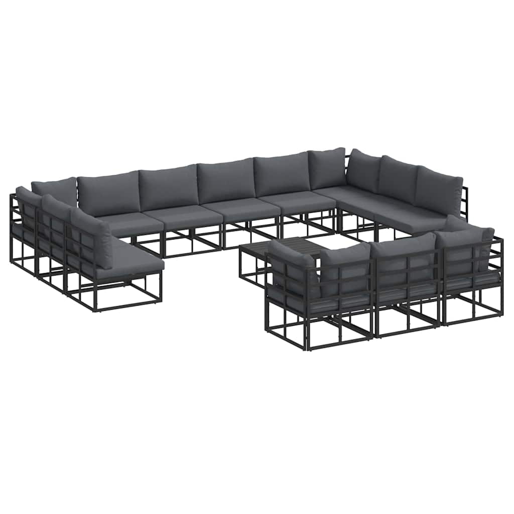 Havesofa Sæt med pude 14 pcs Sort Aluminium