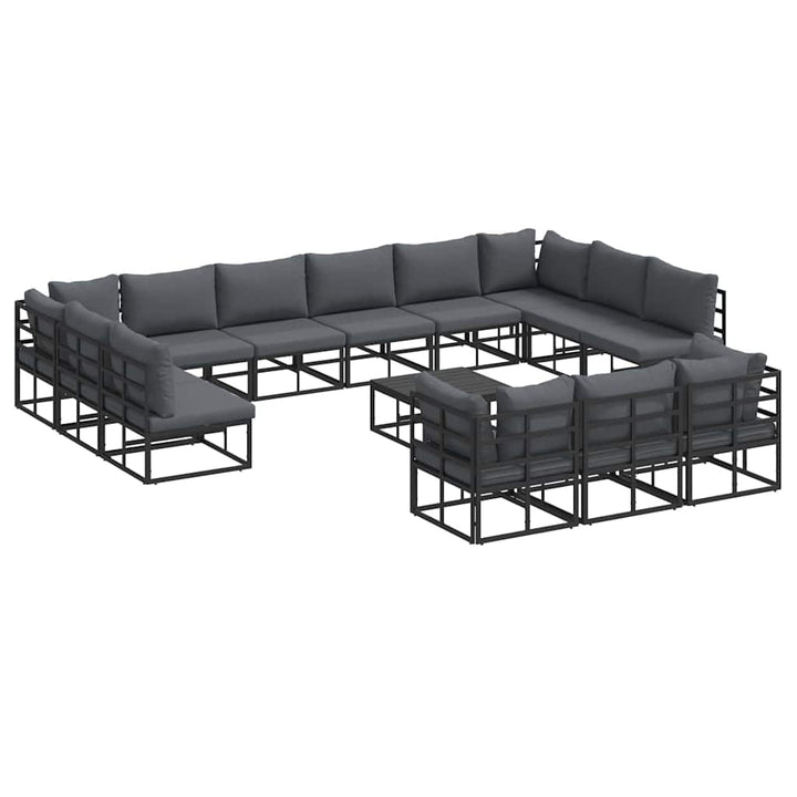 Havesofa Sæt med pude 14 pcs Sort Aluminium