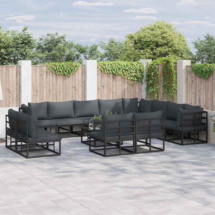 Havesofa Sæt med pude 12 pcs Sort Aluminium
