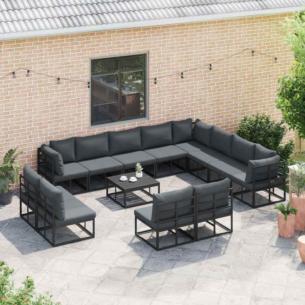 Havesofa Sæt med pude 12 pcs Sort Aluminium