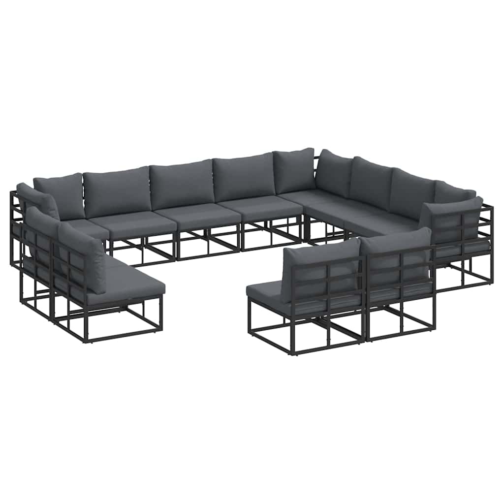 Havesofa Sæt med pude 12 pcs Sort Aluminium