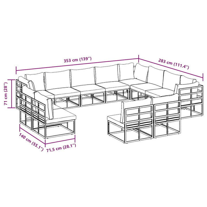 Havesofa Sæt med pude 12 pcs Sort Aluminium