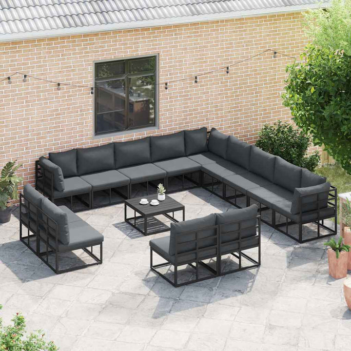 Havesofa Sæt med pude 13 pcs Sort Aluminium
