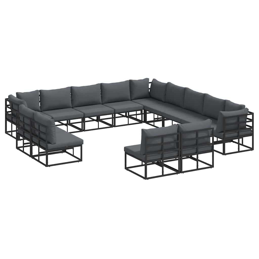 Havesofa Sæt med pude 13 pcs Sort Aluminium