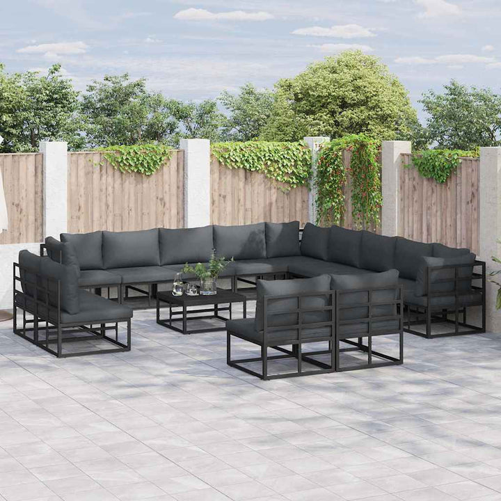 Havesofa Sæt med pude 14 pcs Sort Aluminium
