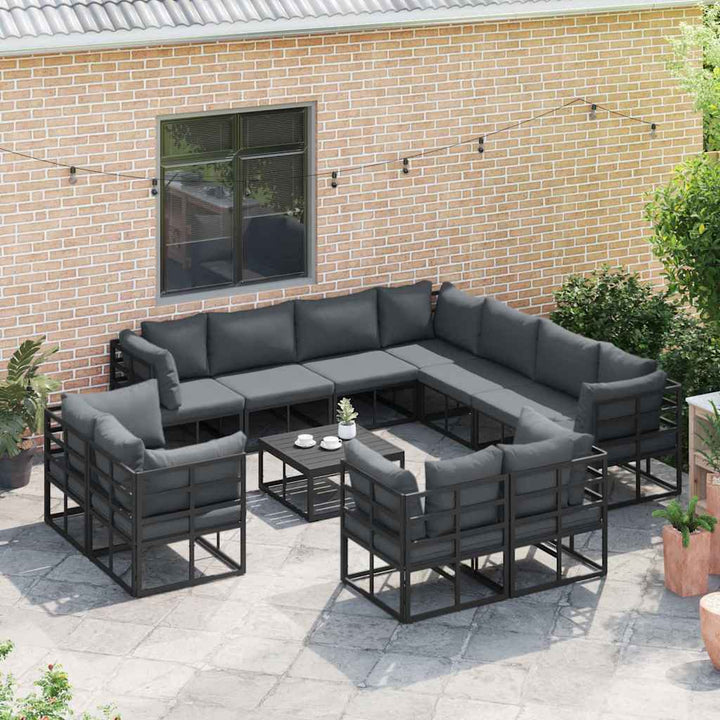Havesofa Sæt med pude 11 pcs Sort Aluminium