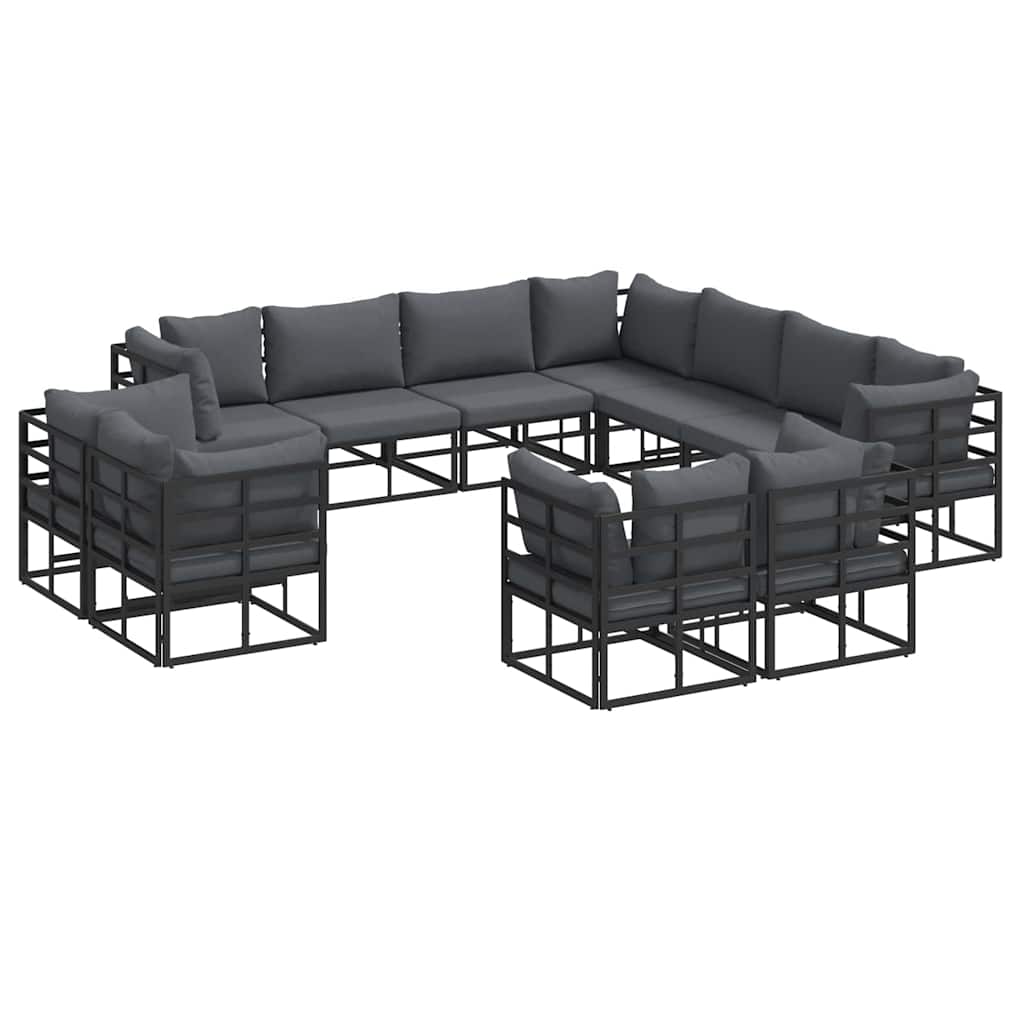 Havesofa Sæt med pude 11 pcs Sort Aluminium
