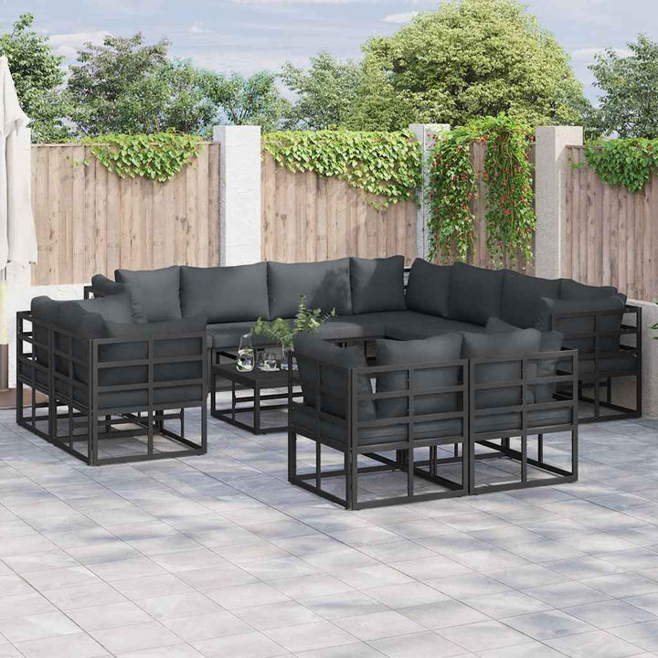 Havesofa Sæt med pude 12 pcs Sort Aluminium