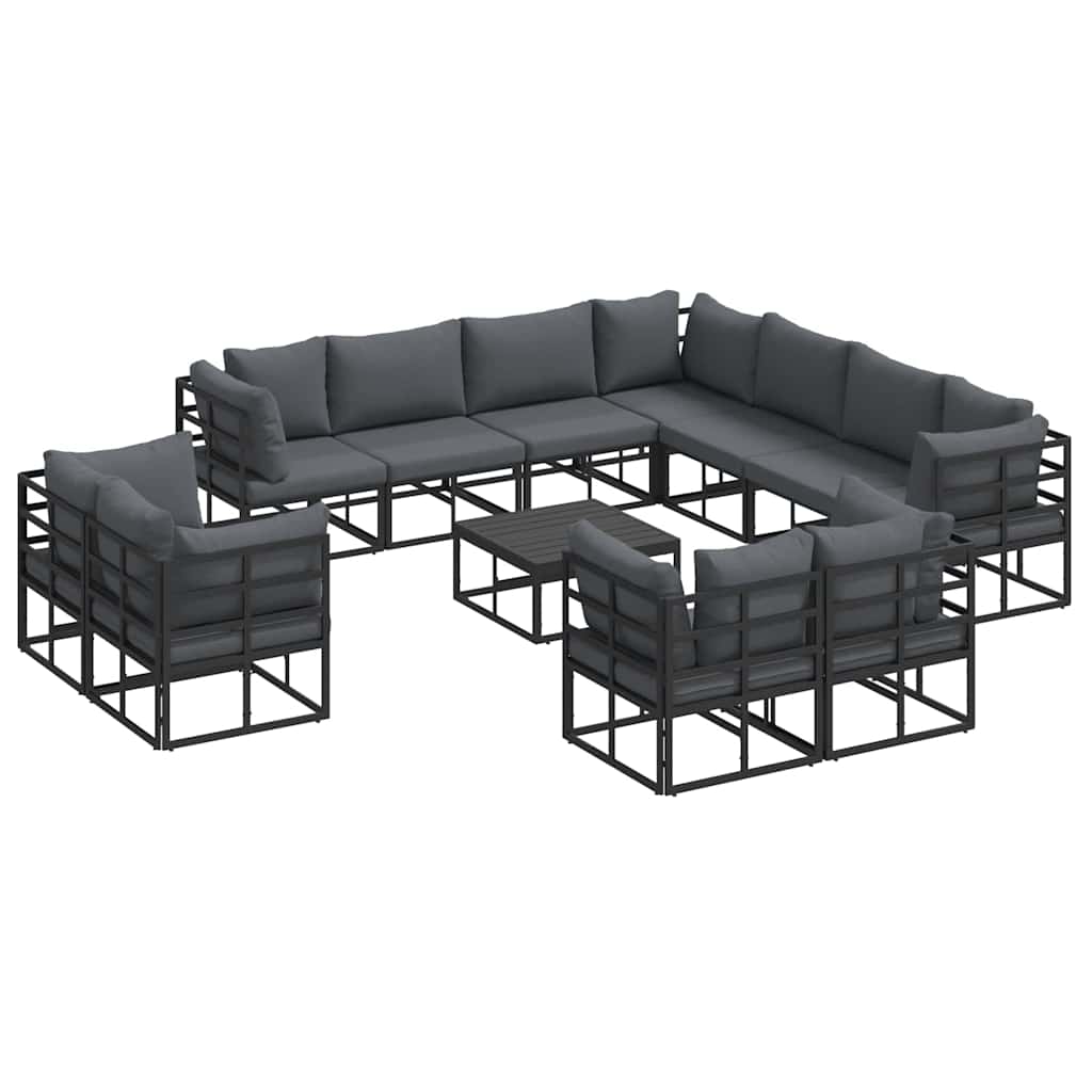 Havesofa Sæt med pude 12 pcs Sort Aluminium