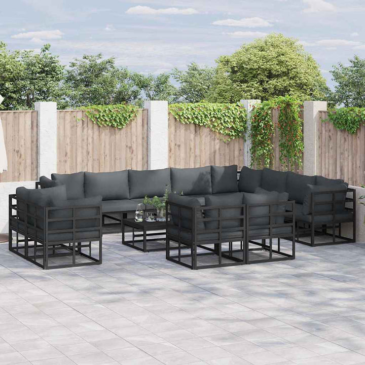 Havesofa Sæt med pude 12 pcs Sort Aluminium