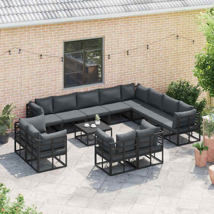 Havesofa Sæt med pude 12 pcs Sort Aluminium