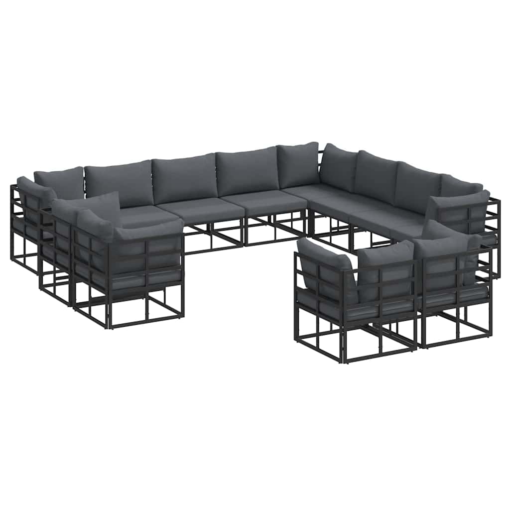 Havesofa Sæt med pude 12 pcs Sort Aluminium