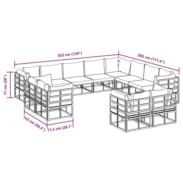 Havesofa Sæt med pude 12 pcs Sort Aluminium