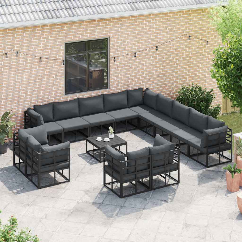 Havesofa Sæt med pude 13 pcs Sort Aluminium