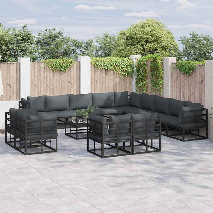Havesofa Sæt med pude 14 pcs Sort Aluminium