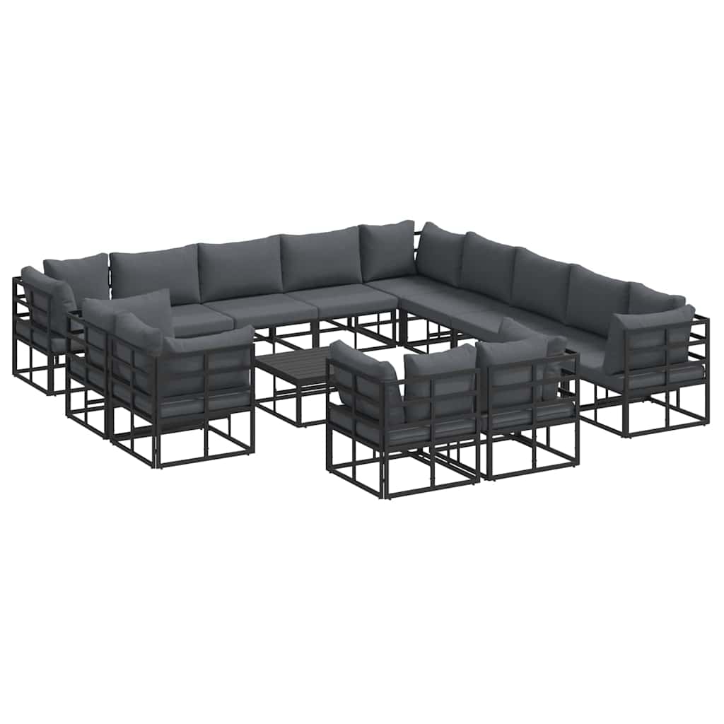 Havesofa Sæt med pude 14 pcs Sort Aluminium