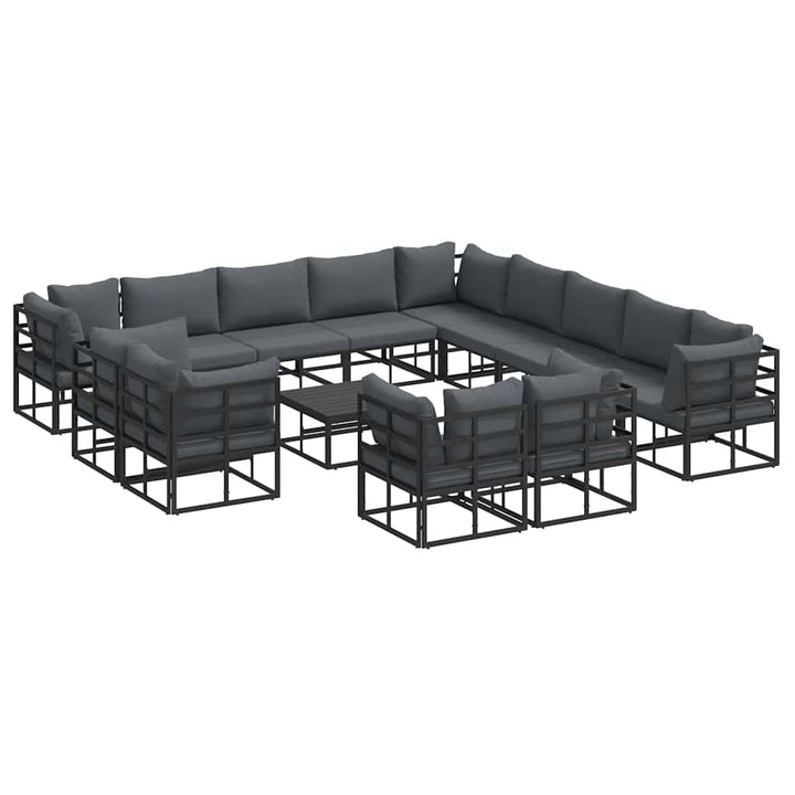 Havesofa Sæt med pude 14 pcs Sort Aluminium