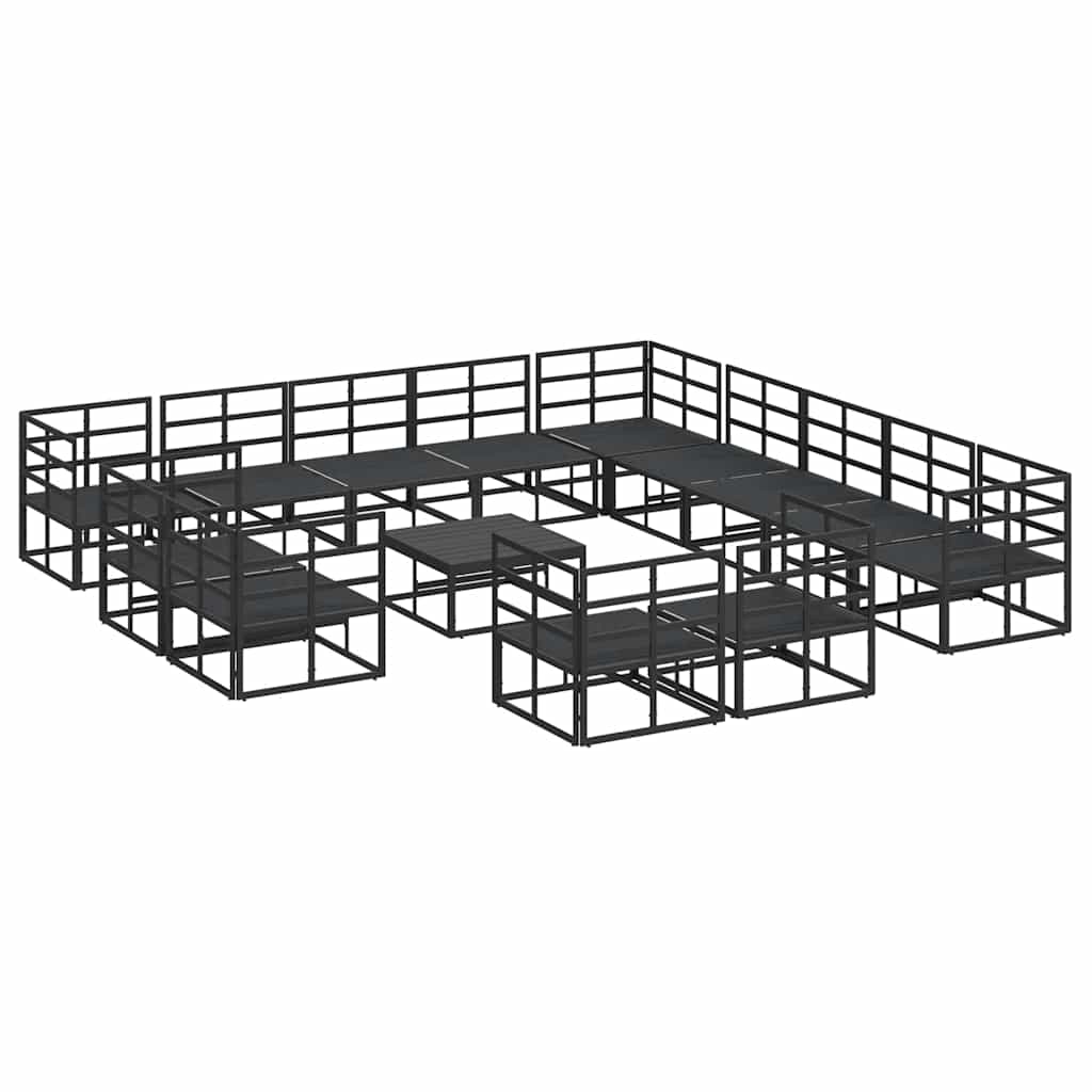 Havesofa Sæt med pude 14 pcs Sort Aluminium