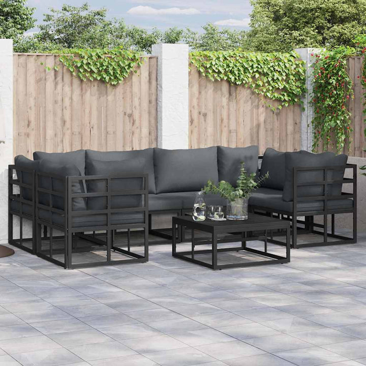 Havesofa Sæt med pude 6 pcs Sort Aluminium