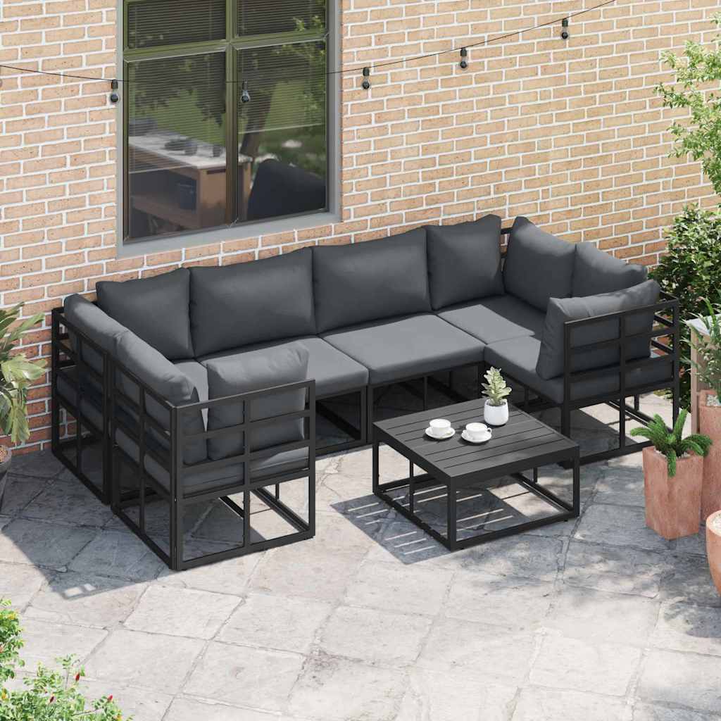 Havesofa Sæt med pude 6 pcs Sort Aluminium