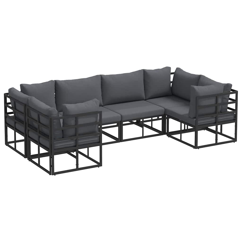 Havesofa Sæt med pude 6 pcs Sort Aluminium