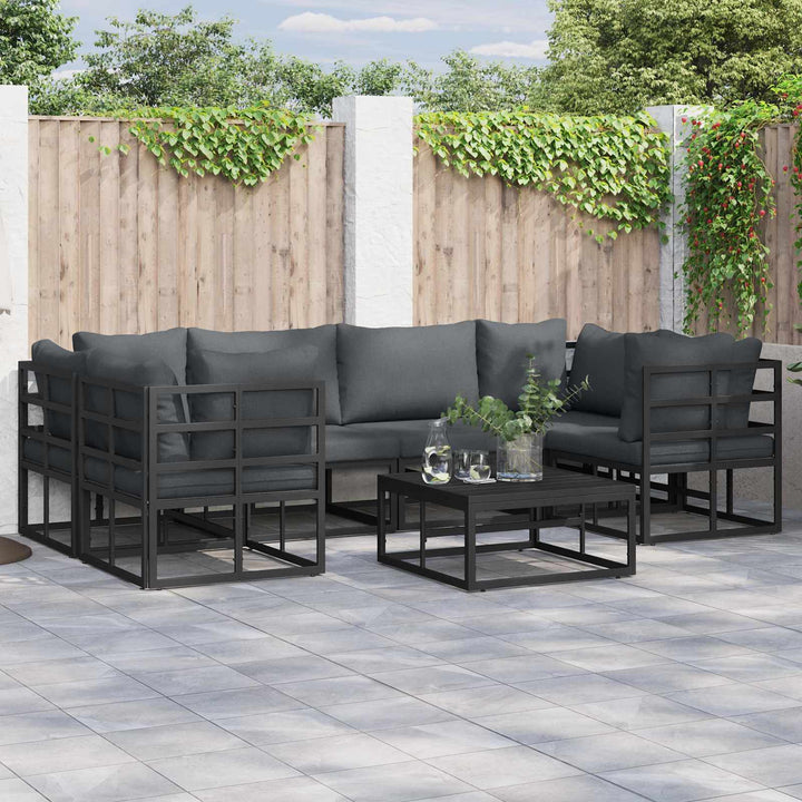 Havesofa Sæt med pude 7 pcs Sort Aluminium