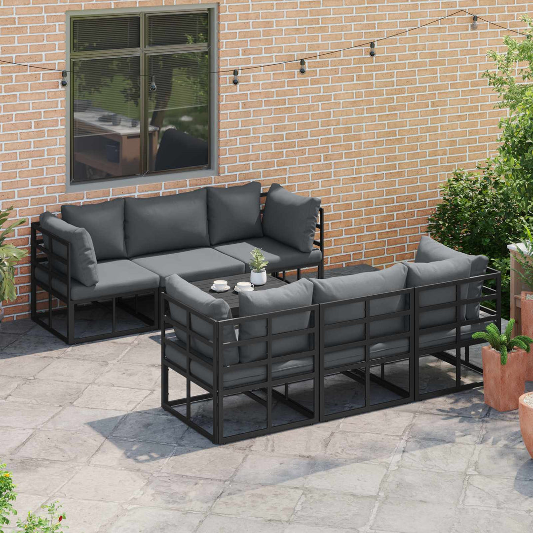 Havesofa Sæt med pude 7 pcs Sort Aluminium