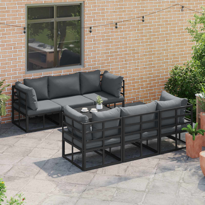 Havesofa Sæt med pude 7 pcs Sort Aluminium