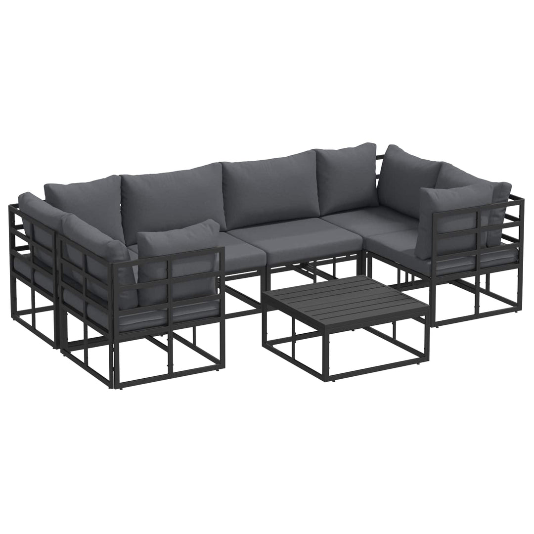 Havesofa Sæt med pude 7 pcs Sort Aluminium