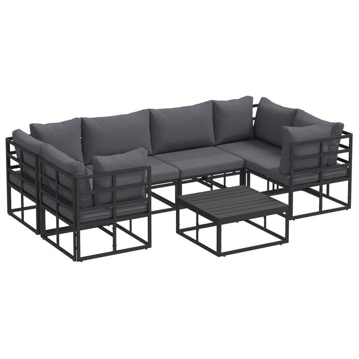 Havesofa Sæt med pude 7 pcs Sort Aluminium