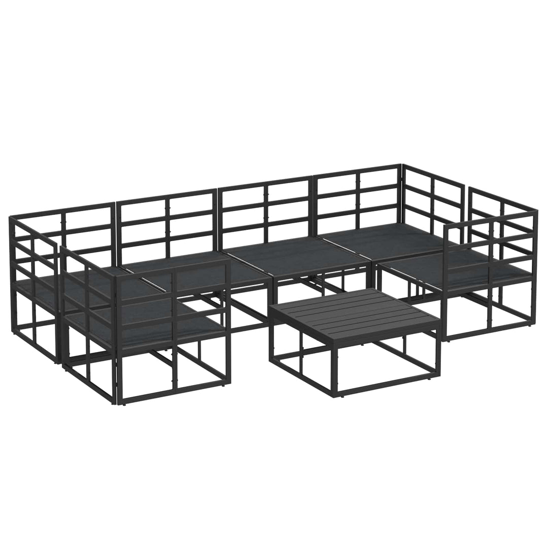 Havesofa Sæt med pude 7 pcs Sort Aluminium