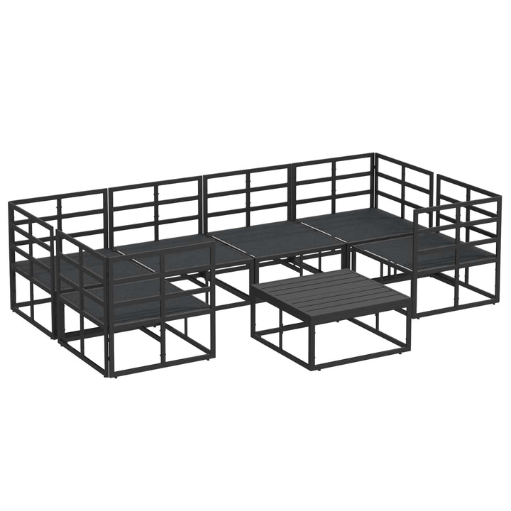 Havesofa Sæt med pude 7 pcs Sort Aluminium