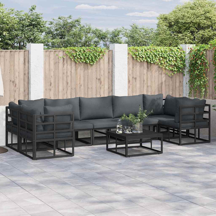 Havesofa Sæt med pude 7 pcs Sort Aluminium