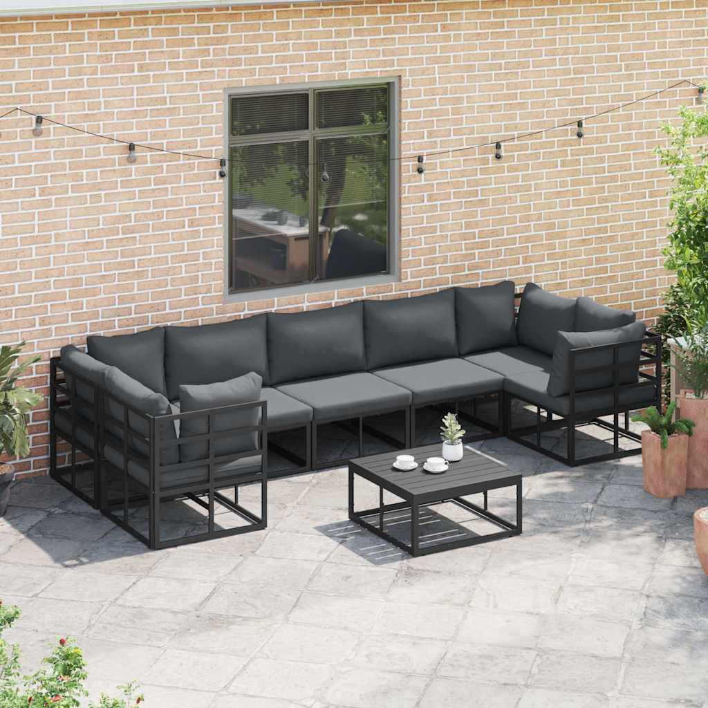 Havesofa Sæt med pude 7 pcs Sort Aluminium