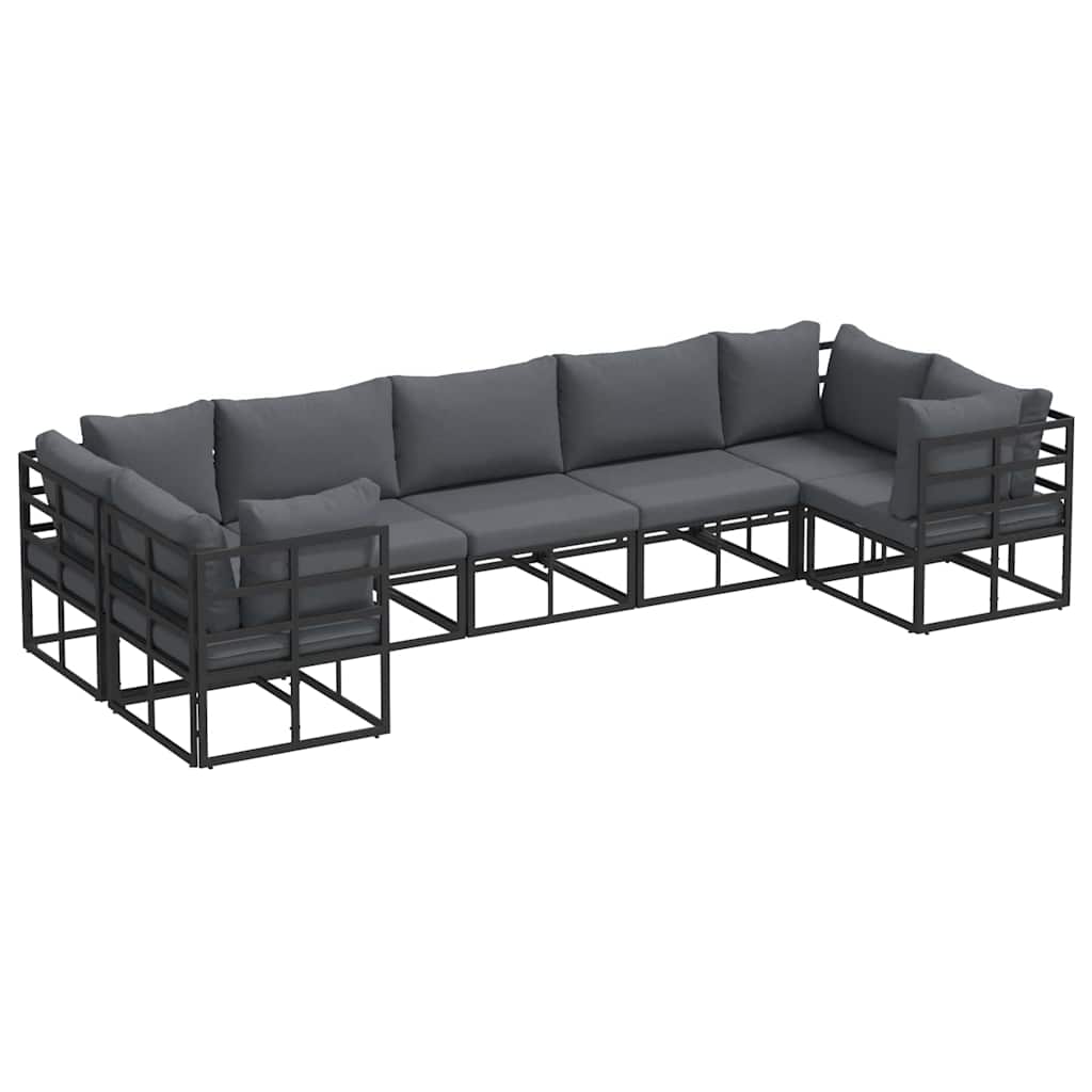 Havesofa Sæt med pude 7 pcs Sort Aluminium