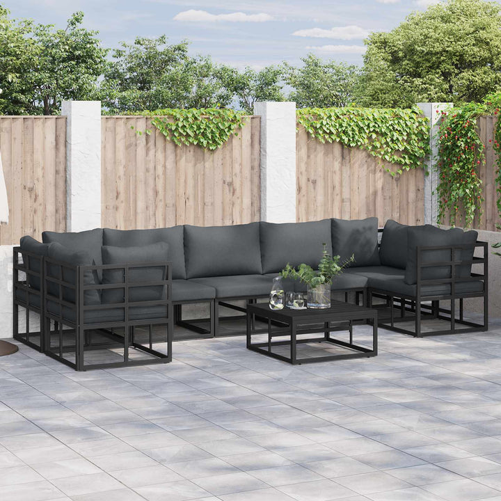 Havesofa Sæt med pude 8 pcs Sort Aluminium