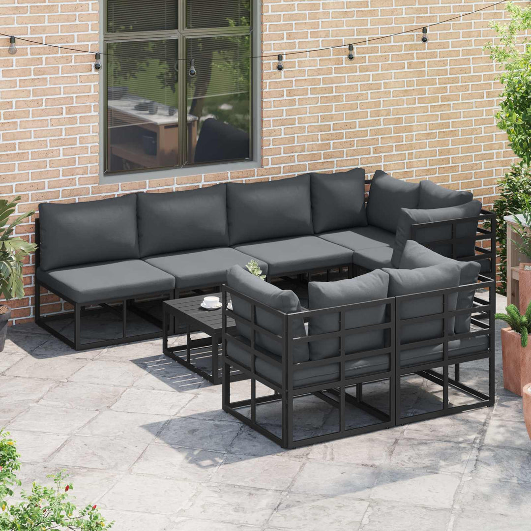 Havesofa Sæt med pude 8 pcs Sort Aluminium