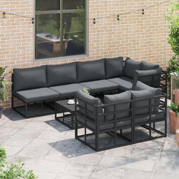 Havesofa Sæt med pude 8 pcs Sort Aluminium