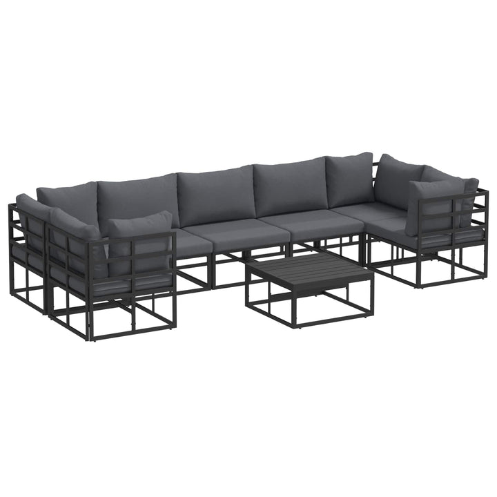 Havesofa Sæt med pude 8 pcs Sort Aluminium