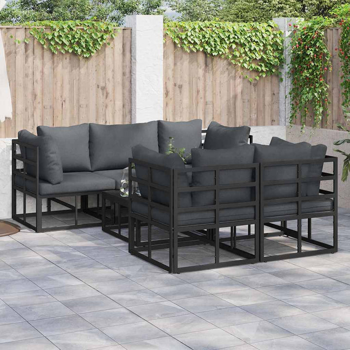 Havesofa Sæt med pude 6 pcs Sort Stål