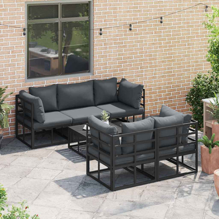 Havesofa Sæt med pude 6 pcs Sort Stål